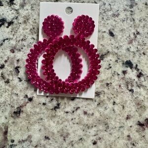 Hot Pink Sequin Hoop Drop Earrings - Women Jewelry